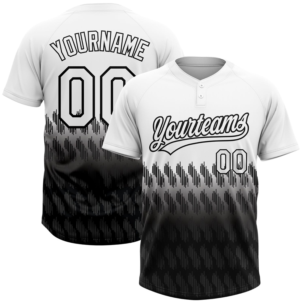 White Black 3D Pattern Lines Two Button Unisex Softball Jersey, Custom Team Softball Jersey