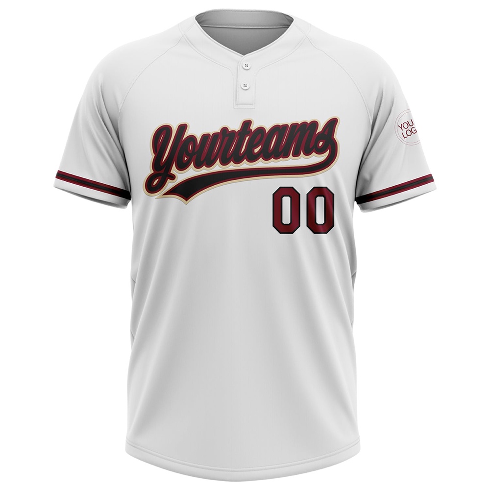 White Black Crimson Cream Two Button Unisex Softball Jersey, Custom Team Softball Jersey
