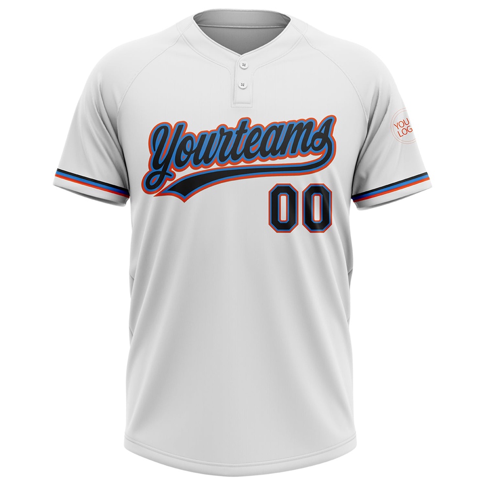 White Black Electric Blue Orange Two Button Unisex Softball Jersey, Custom Team Softball Jersey