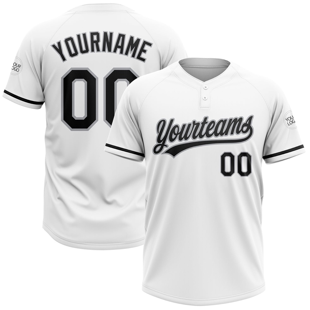 White Black Gray Two Button Unisex Softball Jersey, Custom Team Softball Jersey