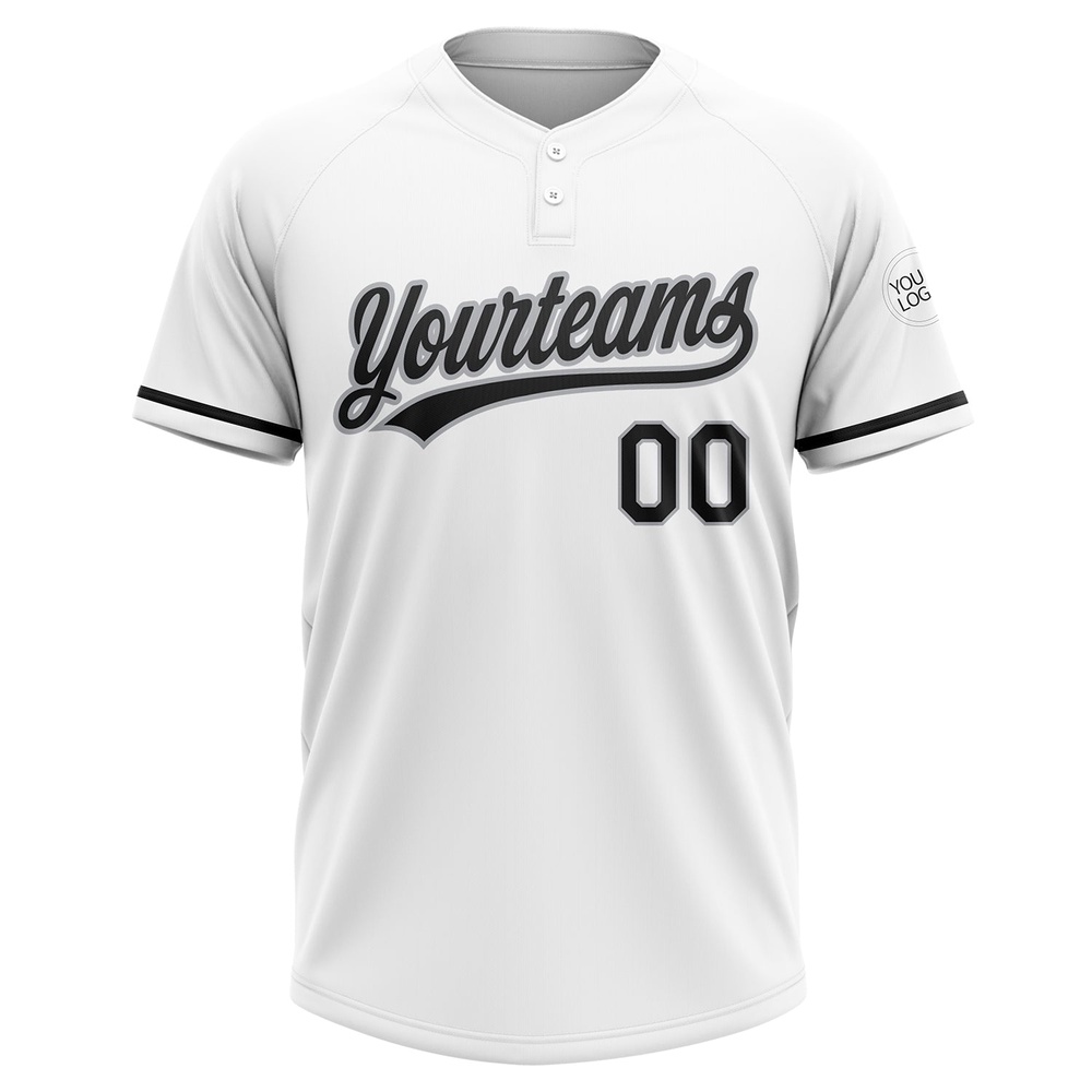 White Black Gray Two Button Unisex Softball Jersey, Custom Team Softball Jersey