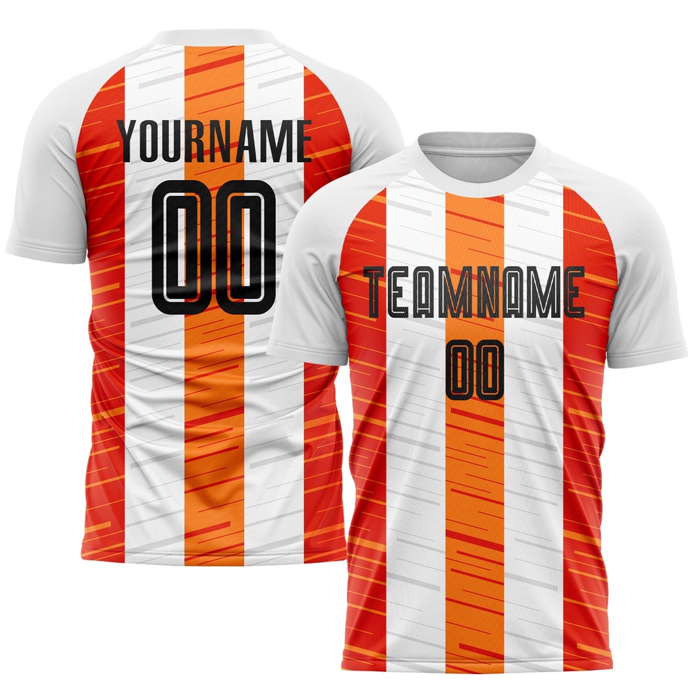 White Black Orange Sublimation Soccer Uniform Jersey, Custom Team Soccer Jersey Shirt