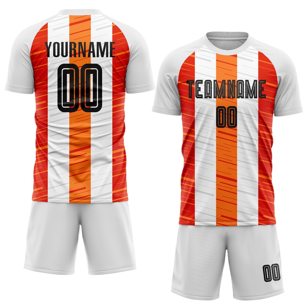 White Black Orange Sublimation Soccer Uniform Jersey, Custom Team Soccer Jersey Shirt