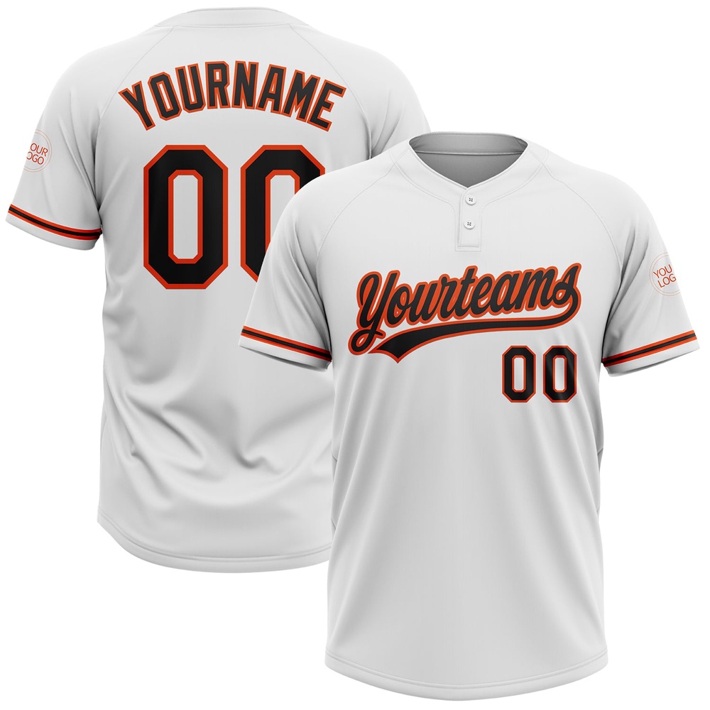 White Black Orange Two Button Unisex Softball Jersey, Custom Team Softball Jersey