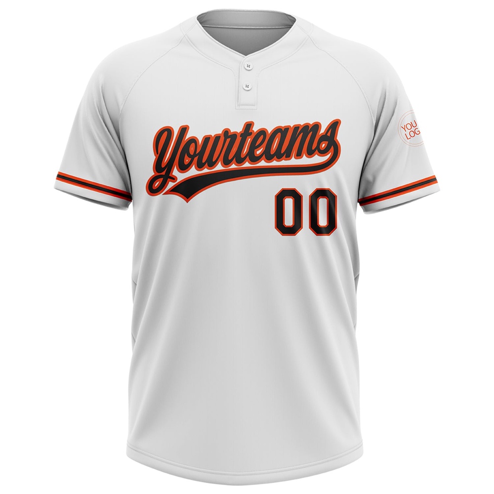 White Black Orange Two Button Unisex Softball Jersey, Custom Team Softball Jersey