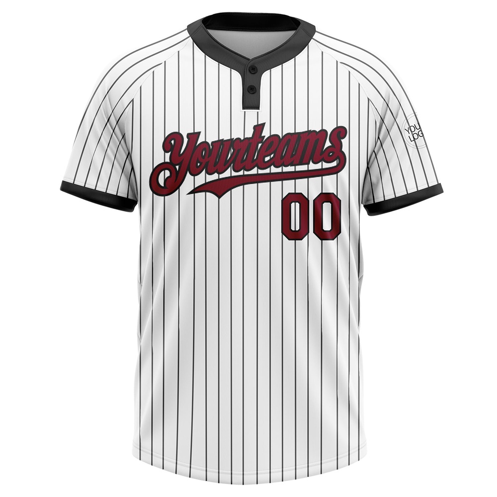 White Black Pinstripe Crimson Two Button Unisex Softball Jersey, Custom Team Softball Jersey