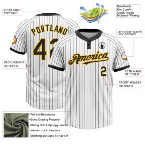 White Black Pinstripe Gold Two Button Unisex Softball Jersey Custom Team Softball Jersey 3 kfknaz.jpg