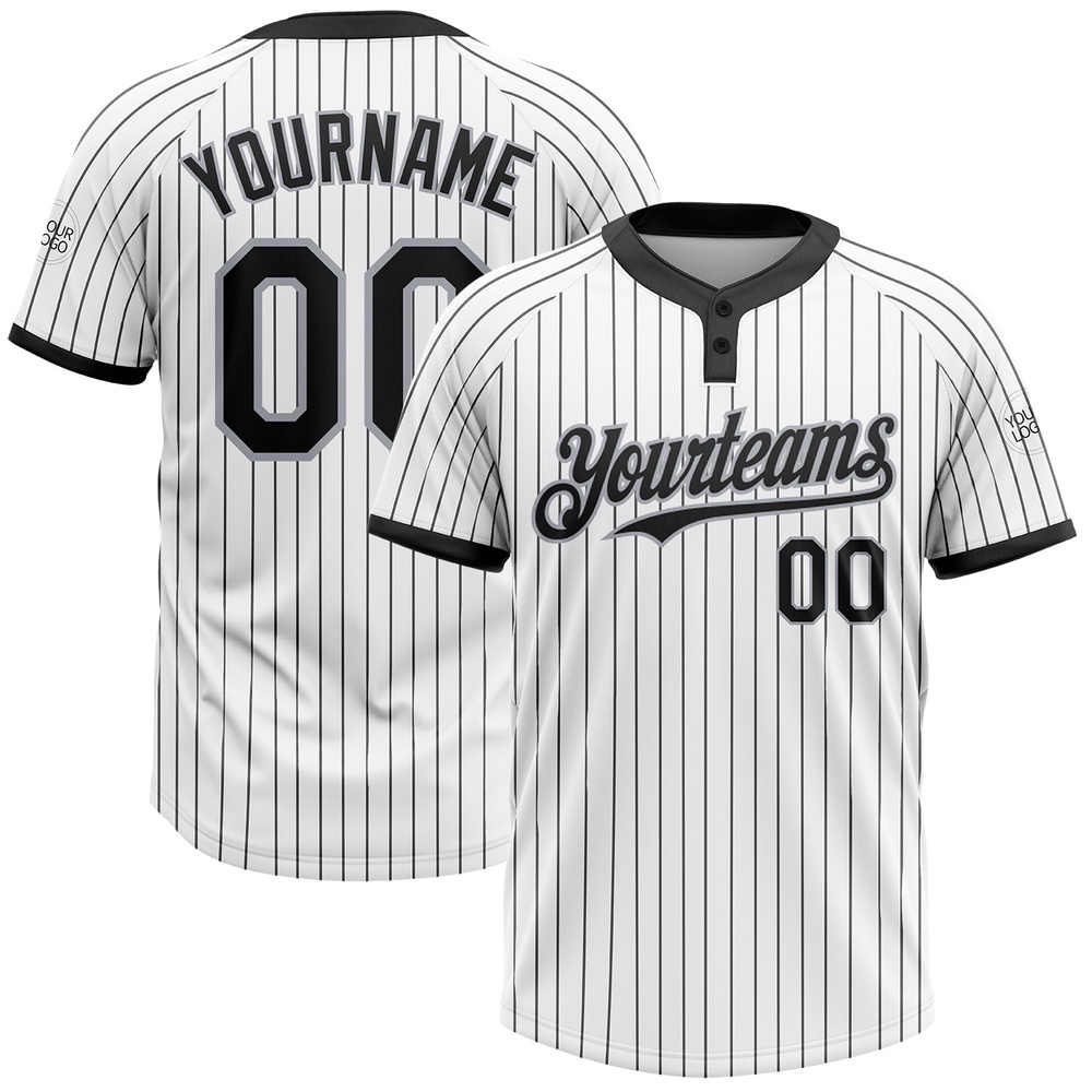 White Black Pinstripe Gray Two Button Unisex Softball Jersey, Custom Team Softball Jersey