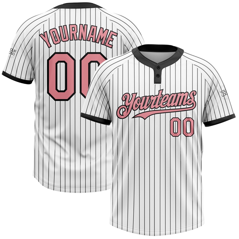 White Black Pinstripe Medium Pink Two Button Unisex Softball Jersey, Custom Team Softball Jersey