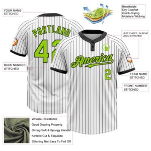 White Black Pinstripe Neon Green Two Button Unisex Softball Jersey Custom Team Softball Jersey 3 mrlaes.jpg