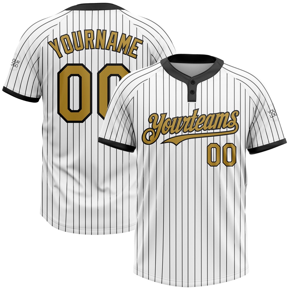 White Black Pinstripe Old Gold Two Button Unisex Softball Jersey, Custom Team Softball Jersey