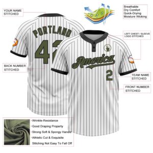 White Black Pinstripe Olive Two Button Unisex Softball Jersey Custom Team Softball Jersey 3 pazbif.jpg