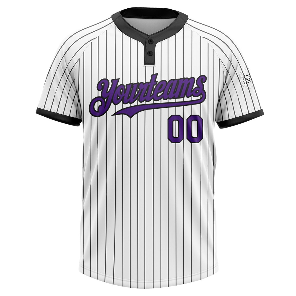 White Black Pinstripe Purple Two Button Unisex Softball Jersey, Custom Team Softball Jersey