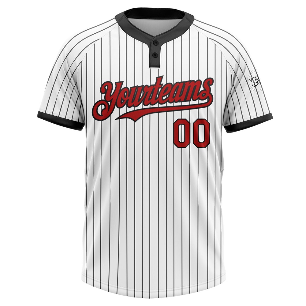 White Black Pinstripe Red Two Button Unisex Softball Jersey, Custom Team Softball Jersey