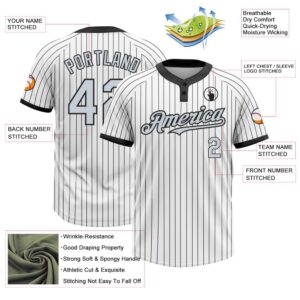 White Black Pinstripe Silver Black Two Button Unisex Softball Jersey Custom Team Softball Jersey 3 t9mi2k.jpg