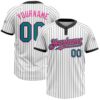 White Black Pinstripe Teal Two Button Unisex Softball Jersey, Custom Team Softball Jersey