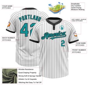 White Black Pinstripe Teal Two Button Unisex Softball Jersey Custom Team Softball Jersey 3 epc4kz.jpg