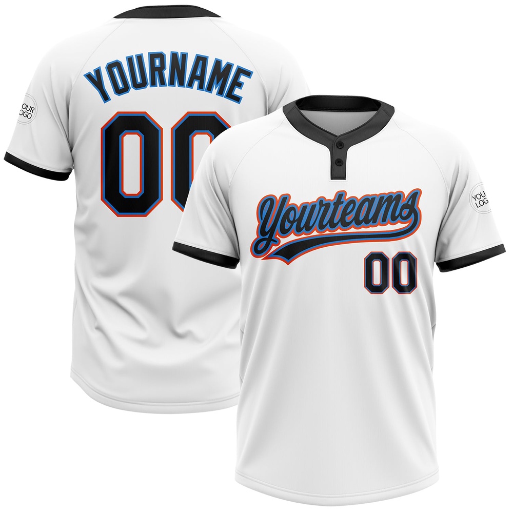 White Black Powder Blue Orange Two Button Unisex Softball Jersey, Custom Team Softball Jersey