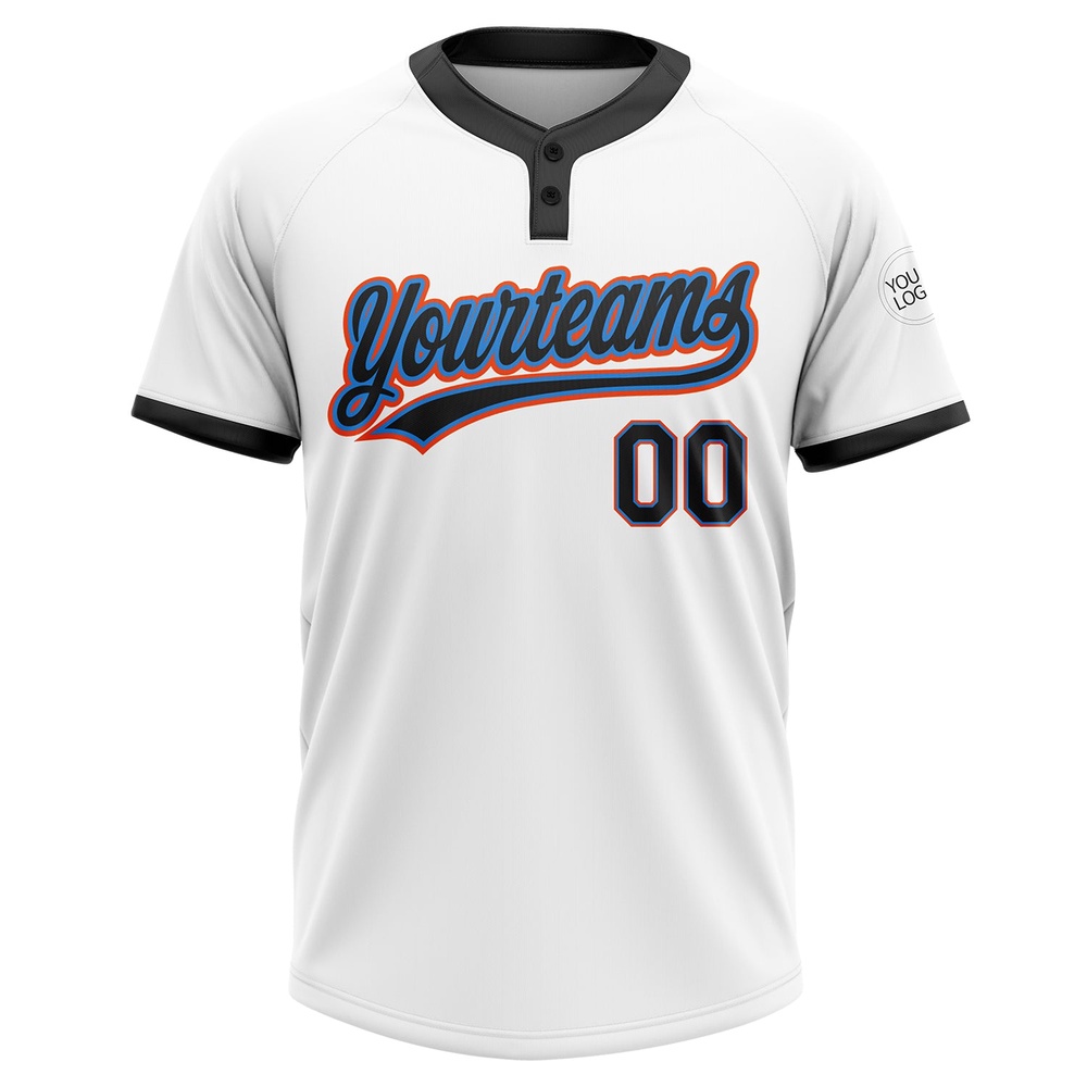 White Black Powder Blue Orange Two Button Unisex Softball Jersey, Custom Team Softball Jersey