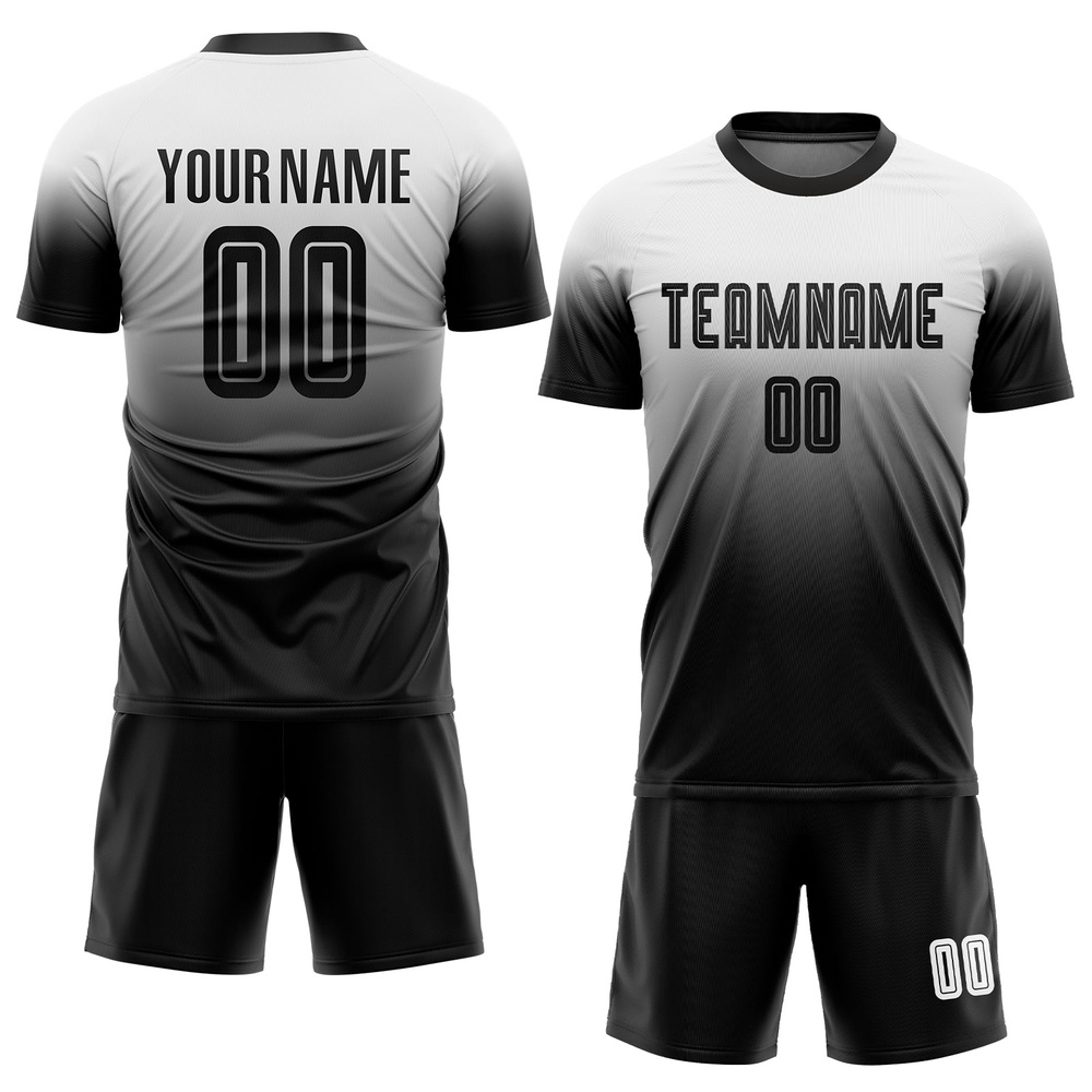 White Black Sublimation Fade Fashion Soccer Uniform Jersey, Custom Team Soccer Jersey Shirt