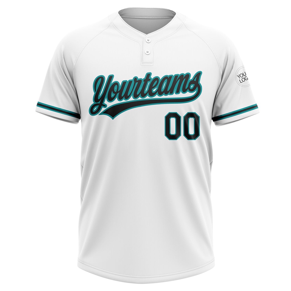 White Black Teal Two Button Unisex Softball Jersey, Custom Team Softball Jersey