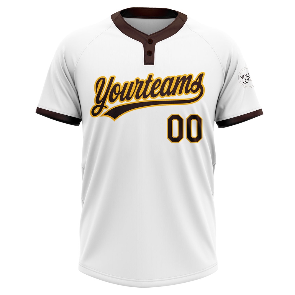 White Brown Gold Two Button Unisex Softball Jersey, Custom Team Softball Jersey