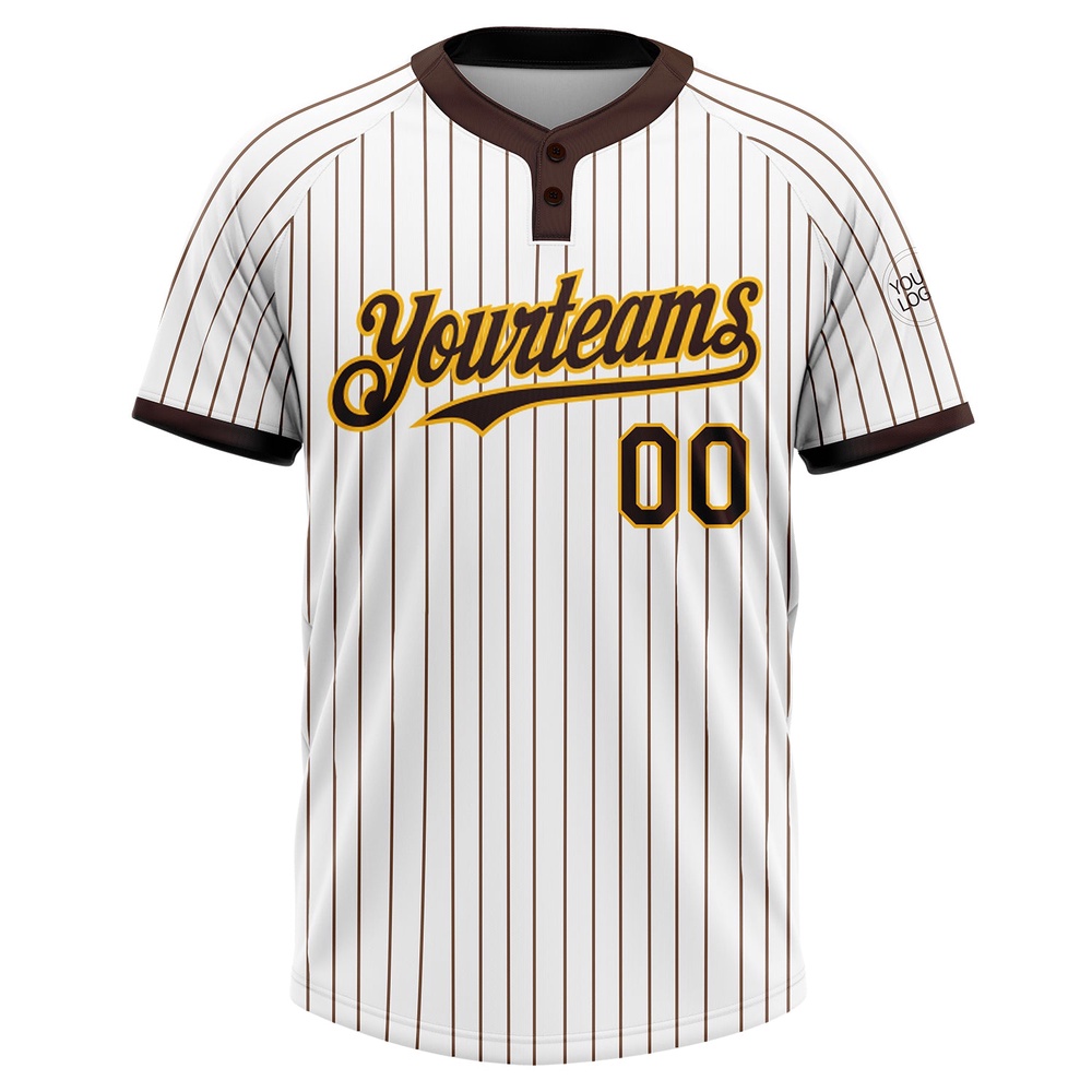 White Brown Pinstripe Gold Two Button Unisex Softball Jersey, Custom Team Softball Jersey