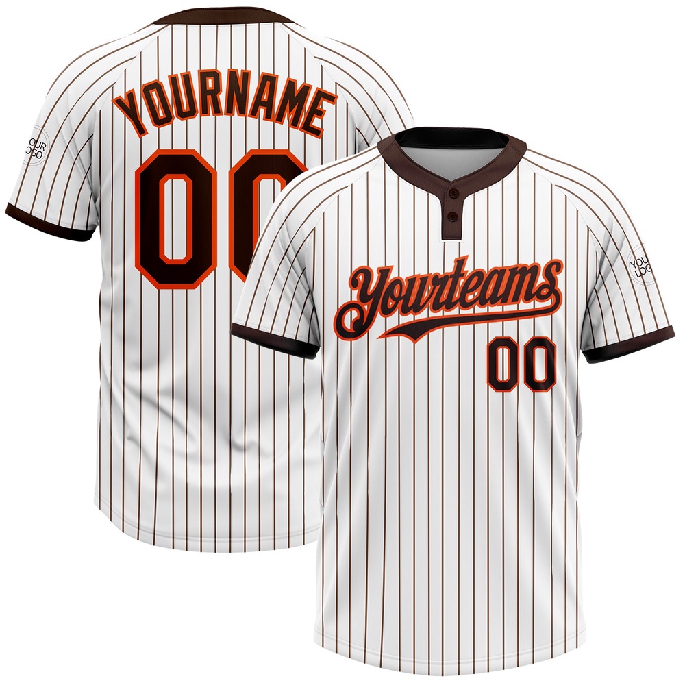 White Brown Pinstripe Orange Two Button Unisex Softball Jersey, Custom Team Softball Jersey