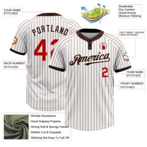 White Brown Pinstripe Red Two Button Unisex Softball Jersey Custom Team Softball Jersey 3 ngcema.jpg