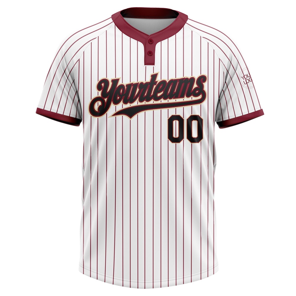 White Crimosn Pinstripe Black Cream Two Button Unisex Softball Jersey, Custom Team Softball Jersey