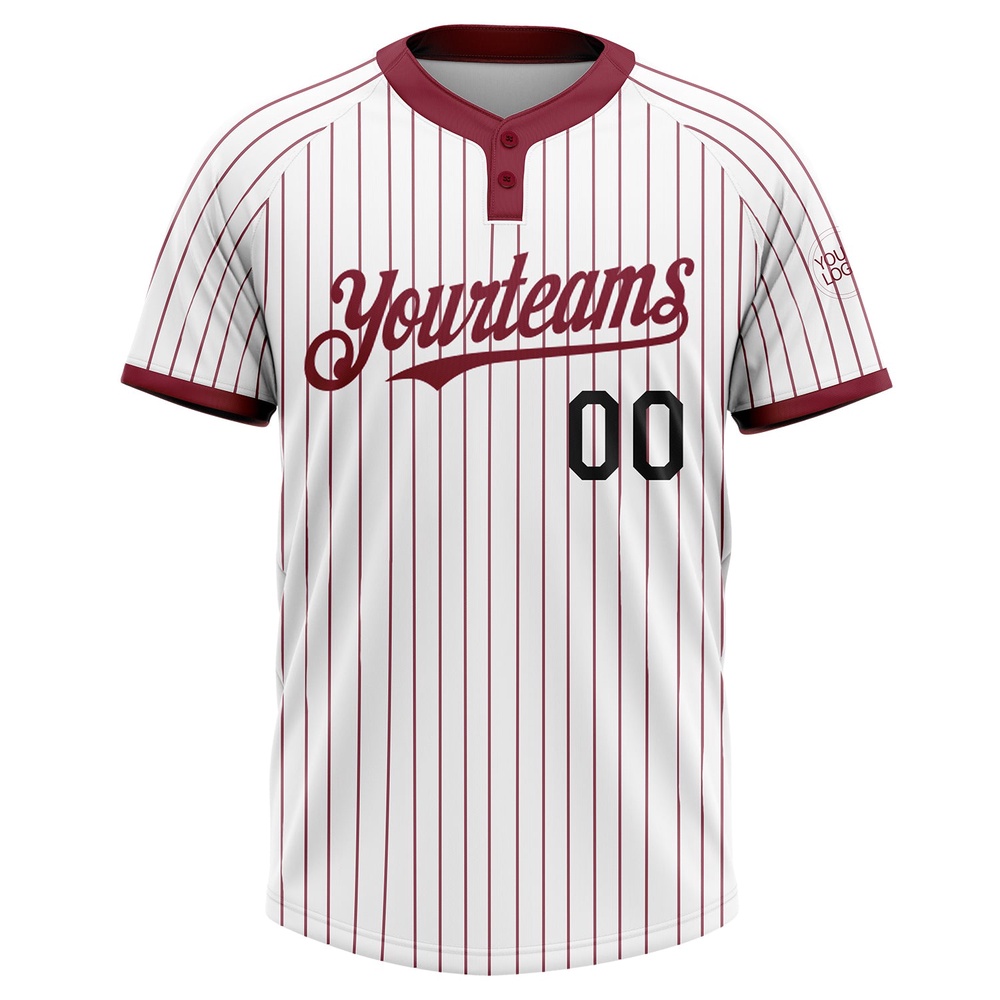 White Crimosn Pinstripe Black Two Button Unisex Softball Jersey, Custom Team Softball Jersey