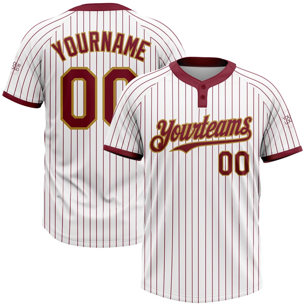 White Crimosn Pinstripe Old Gold Two Button Unisex Softball Jersey, Custom Team Softball Jersey
