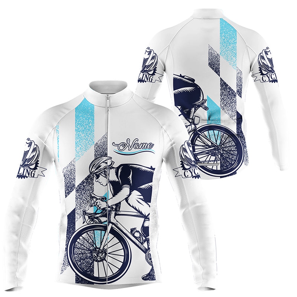 White Cycling Jersey Men Custom Bike Shirt With Back Pockets Full Zip Road Cycle Gear, Custom Mono Cycling Jersey