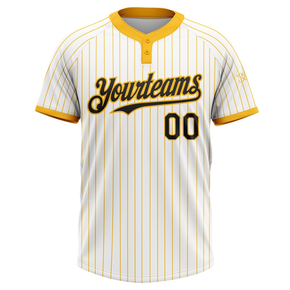 White Gold Pinstripe Black Two Button Unisex Softball Jersey, Custom Team Softball Jersey