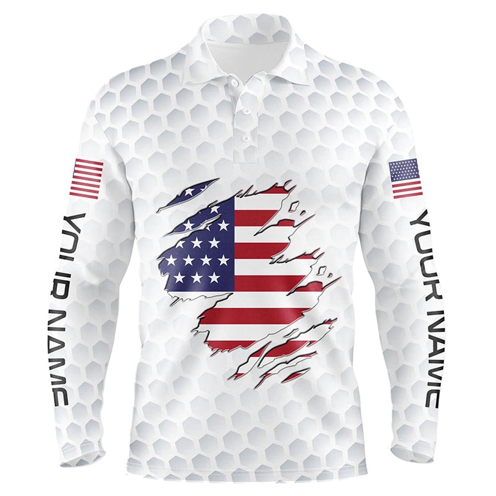 White Golf Ball Skin American Flag Custom Patriotic Men’s Unique Patriot Golf Gifts, Golf Polo Shirt, Golf Shirts