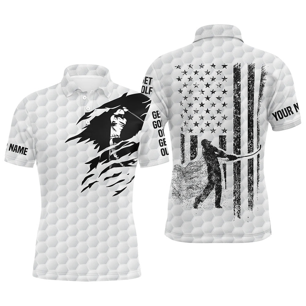 White Golf Polo Shirt Men’s Custom Black American Flag Patriot Get Golf Or Get Out Funny Men Golf Wears, Golf Polo Shirt, Golf Shirts