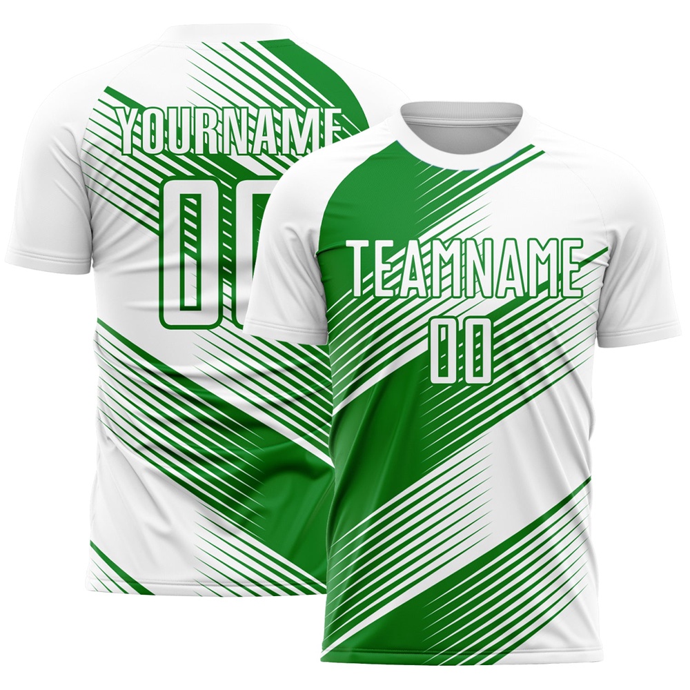 White Grass Green Line Sublimation Soccer Uniform Jersey, Custom Team Soccer Jersey Shirt