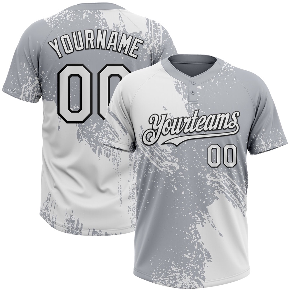 White Gray Black 3D Pattern Abstract Brush Stroke Two Button Unisex Softball Jersey, Custom Team Softball Jersey