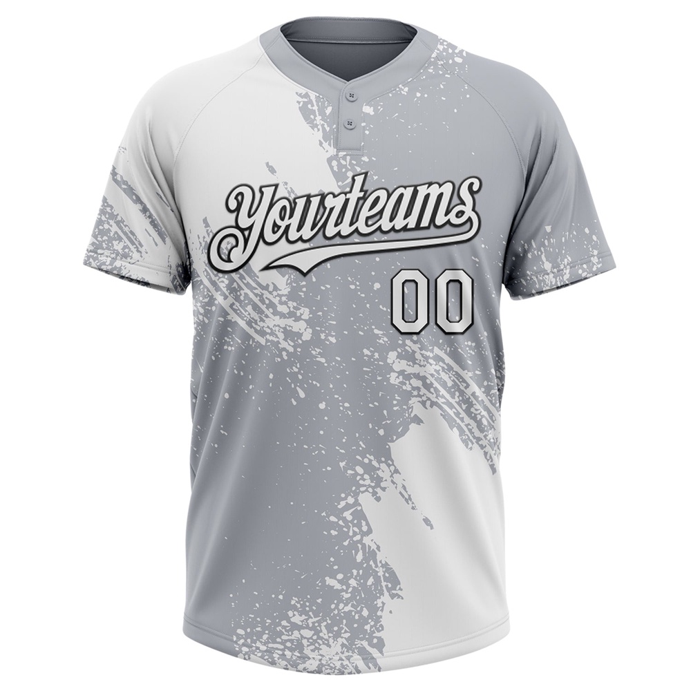 White Gray Black 3D Pattern Abstract Brush Stroke Two Button Unisex Softball Jersey, Custom Team Softball Jersey