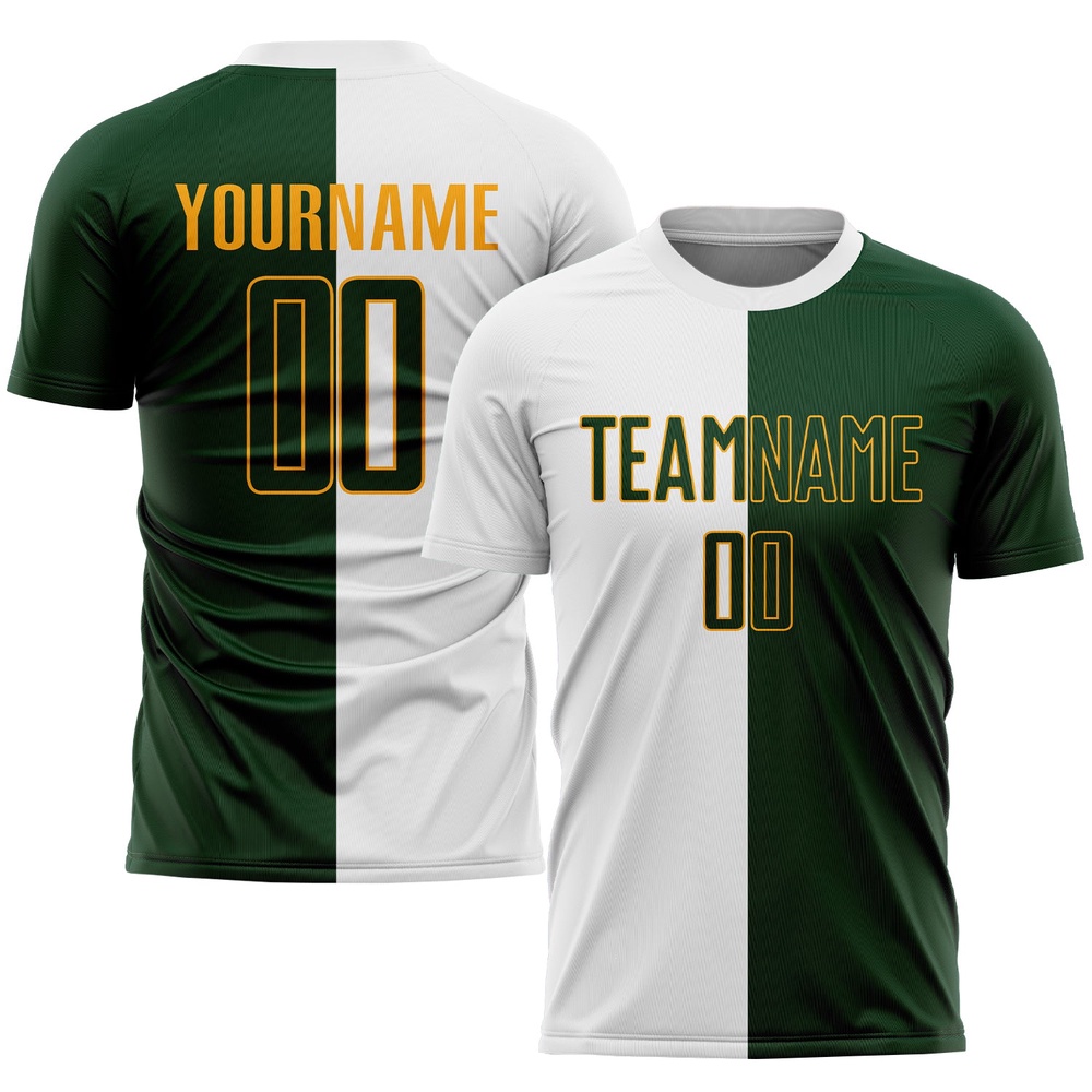 White Green Gold Sublimation Split Fashion Soccer Uniform Jersey, Custom Team Soccer Jersey Shirt