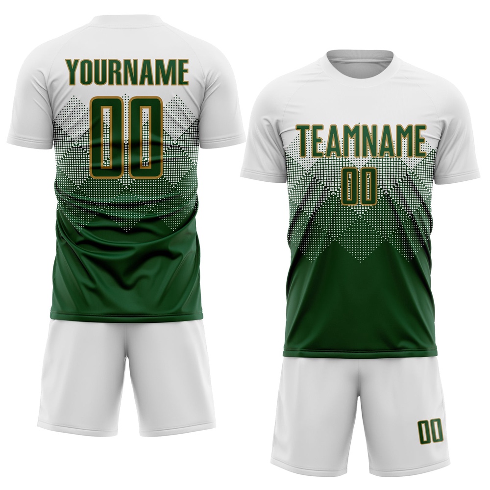 White Green Old Gold Sublimation Soccer Uniform Jersey, Custom Team Soccer Jersey Shirt
