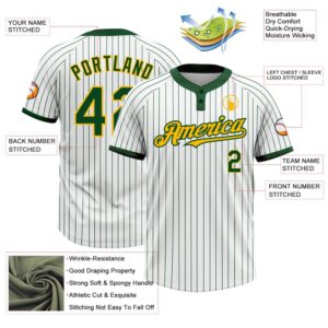 White Green Pinstripe Gold Two Button Unisex Softball Jersey Custom Team Softball Jersey 3 jxevoa.jpg