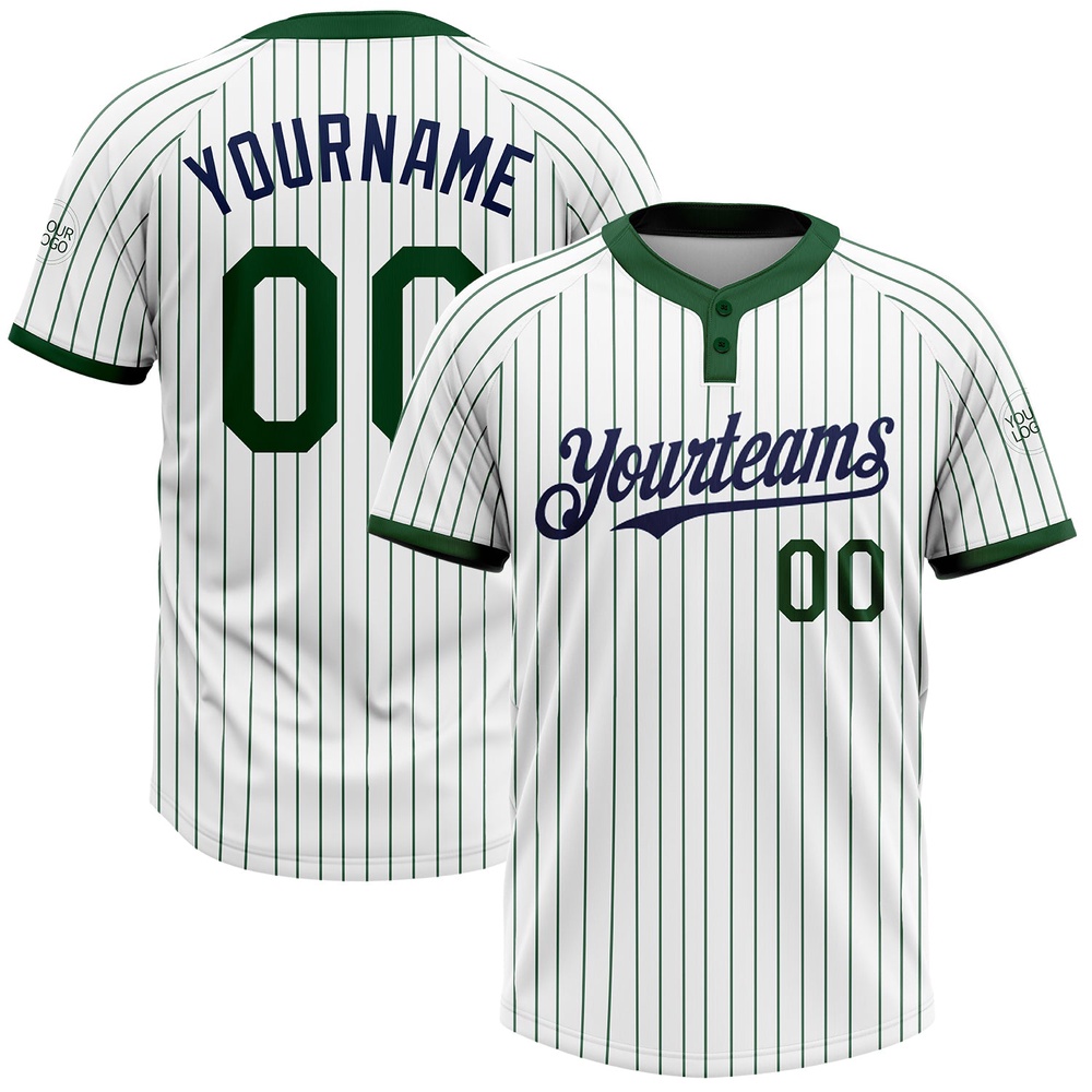 White Green Pinstripe Navy Two Button Unisex Softball Jersey, Custom Team Softball Jersey