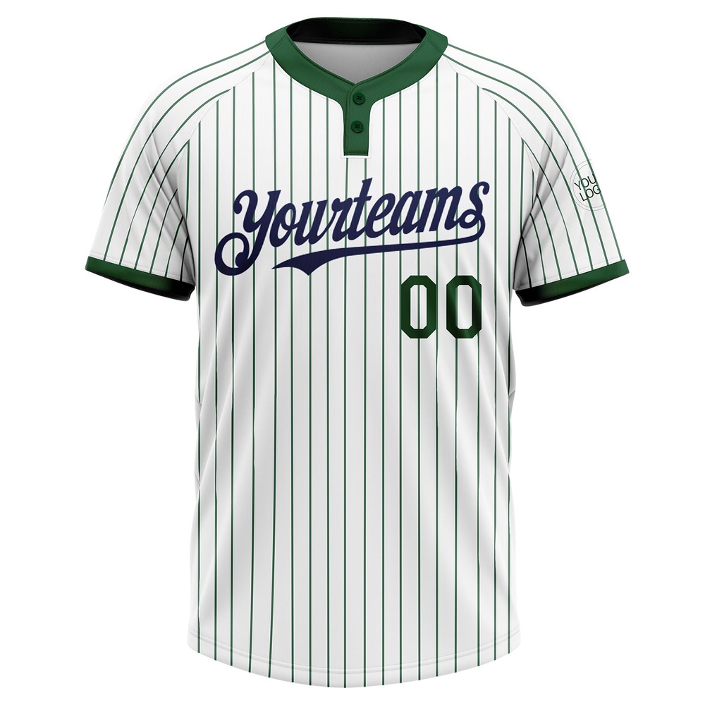 White Green Pinstripe Navy Two Button Unisex Softball Jersey, Custom Team Softball Jersey