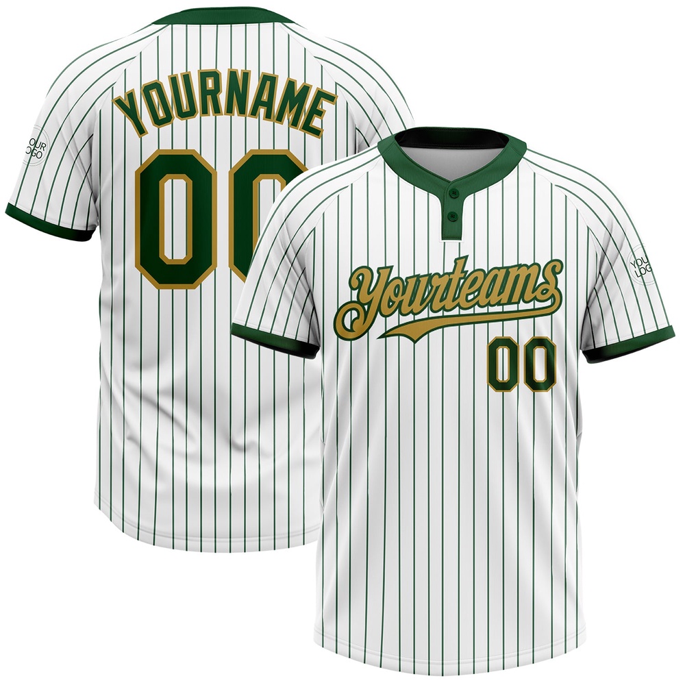 White Green Pinstripe Old Gold Two Button Unisex Softball Jersey, Custom Team Softball Jersey
