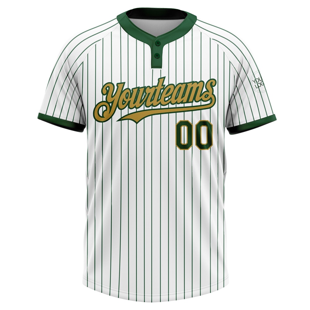 White Green Pinstripe Old Gold Two Button Unisex Softball Jersey, Custom Team Softball Jersey