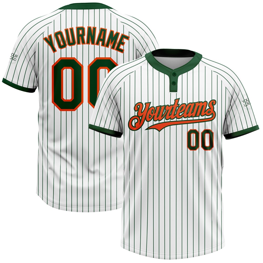 White Green Pinstripe Orange Two Button Unisex Softball Jersey, Custom Team Softball Jersey