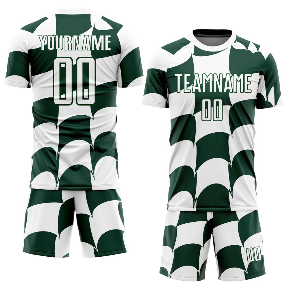 White Green Plaid Sublimation Soccer Uniform Jersey, Custom Team Soccer Jersey Shirt