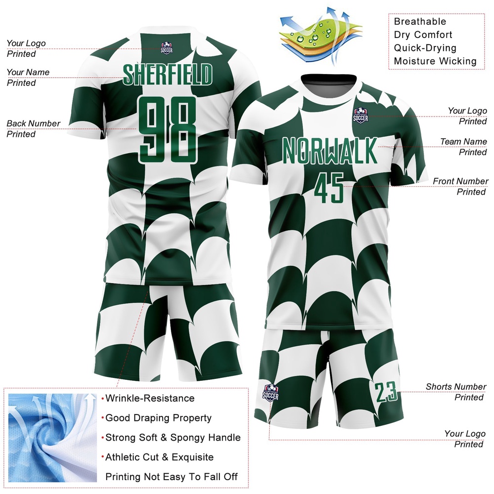 White Green Plaid Sublimation Soccer Uniform Jersey, Custom Team Soccer Jersey Shirt