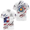 White Grunge US Flag Target Archery Polo Shirts, Custom Bow Archery Shirts, Custom Archery Team Polo Shirt